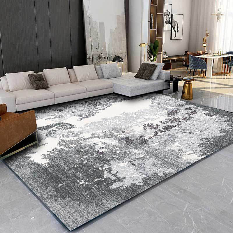 Avtoit | Gray and white contemporary carpet polyester abstract rug washable non-slip backing rug for the living room