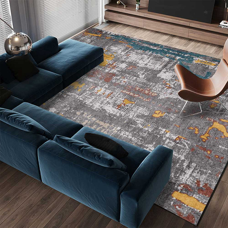 Avtoit | Industrial Abstract Carpet Gray Polyester Carpet Machine Washable Non-Slip Back Area Rug for Bedroom