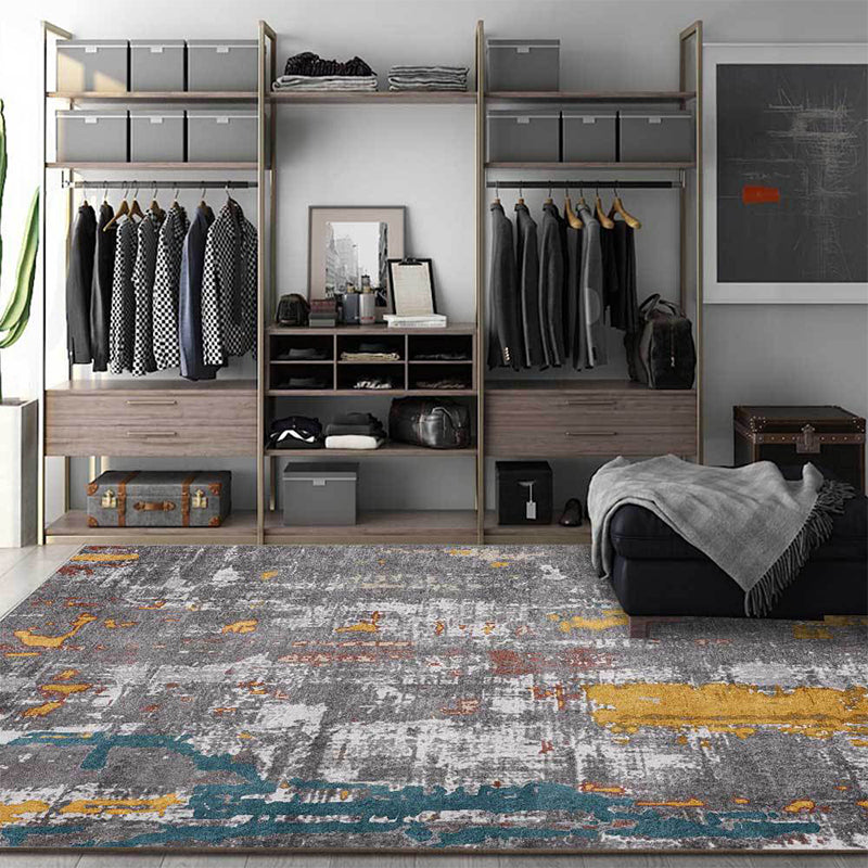 Avtoit | Industrial Abstract Carpet Gray Polyester Carpet Machine Washable Non-Slip Back Area Rug for Bedroom