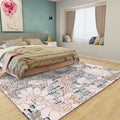 Avtoit | Washed white floral patterned carpet with leaf pink shabby chic carpet washable polyester non-slip backing doormat for bedroom