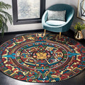 Avtoit | Southwestern Living Room Rug in Red Tribal Animal Circle Print Rug Polyester Non-Slip Back Washable Floor Covering