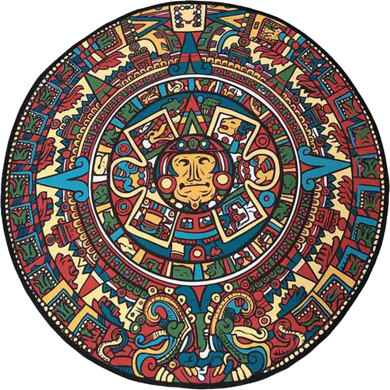 Avtoit | Southwestern Living Room Rug in Red Tribal Animal Circle Print Rug Polyester Non-Slip Back Washable Floor Covering