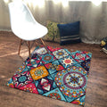 Avtoit | Moroccan Living Room Rug Colorful Flowers Diamond Circle Print Rug Polyester Non-Slip Washable Area Rug