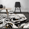 Avtoit | Black and White Bedroom Rug Modern Abstract Twisted Lines Pattern Area Rug Polyester Non-Slip Machine Washable Carpet
