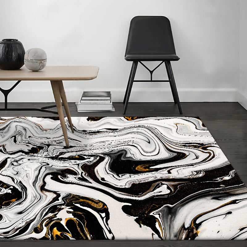 Avtoit | Black and White Bedroom Rug Modern Abstract Twisted Lines Pattern Area Rug Polyester Non-Slip Machine Washable Carpet