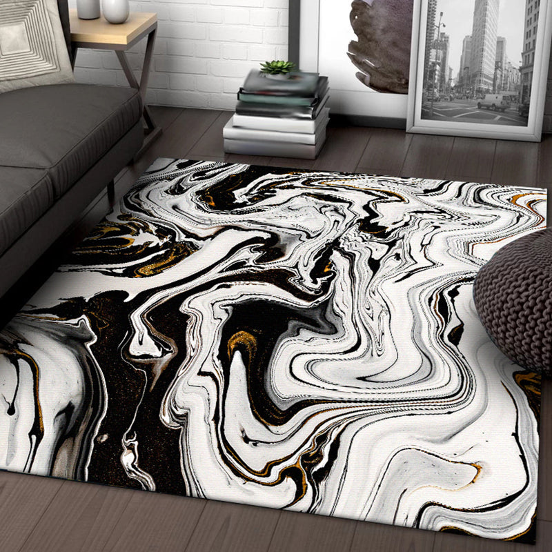 Avtoit | Black and White Bedroom Rug Modern Abstract Twisted Lines Pattern Area Rug Polyester Non-Slip Machine Washable Carpet