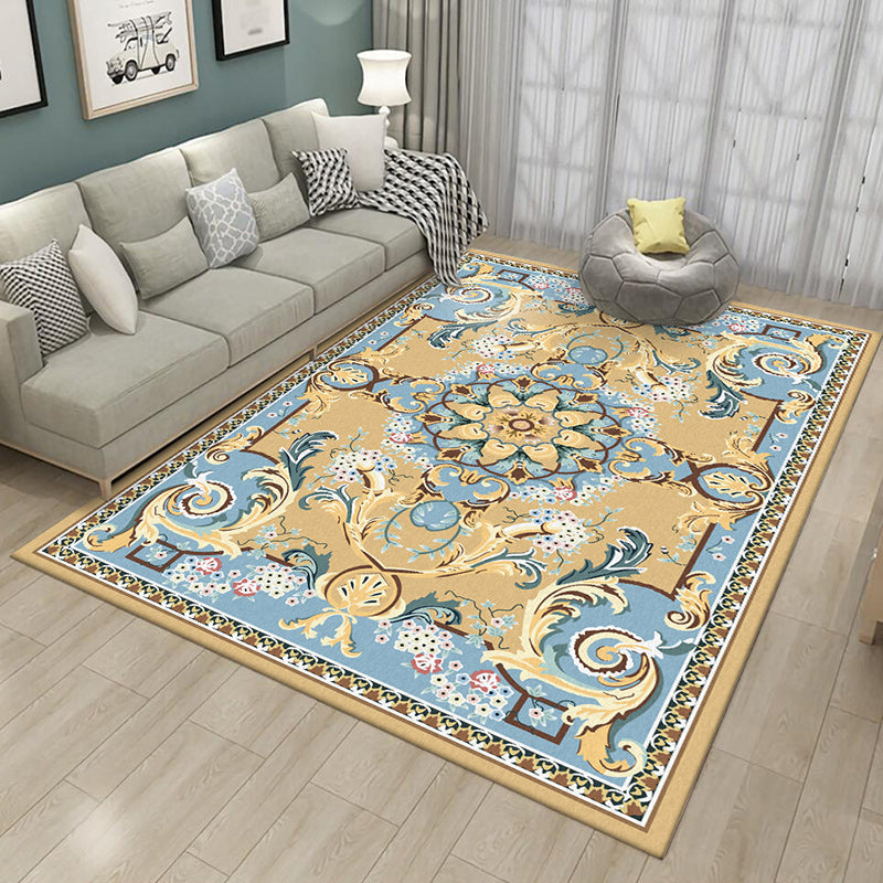 Avtoit | Mediterranean Moroccan Carpet in Brown Floral Pattern Carpet Polyester Non-Slip Washable Living Room Carpet for Home Decor