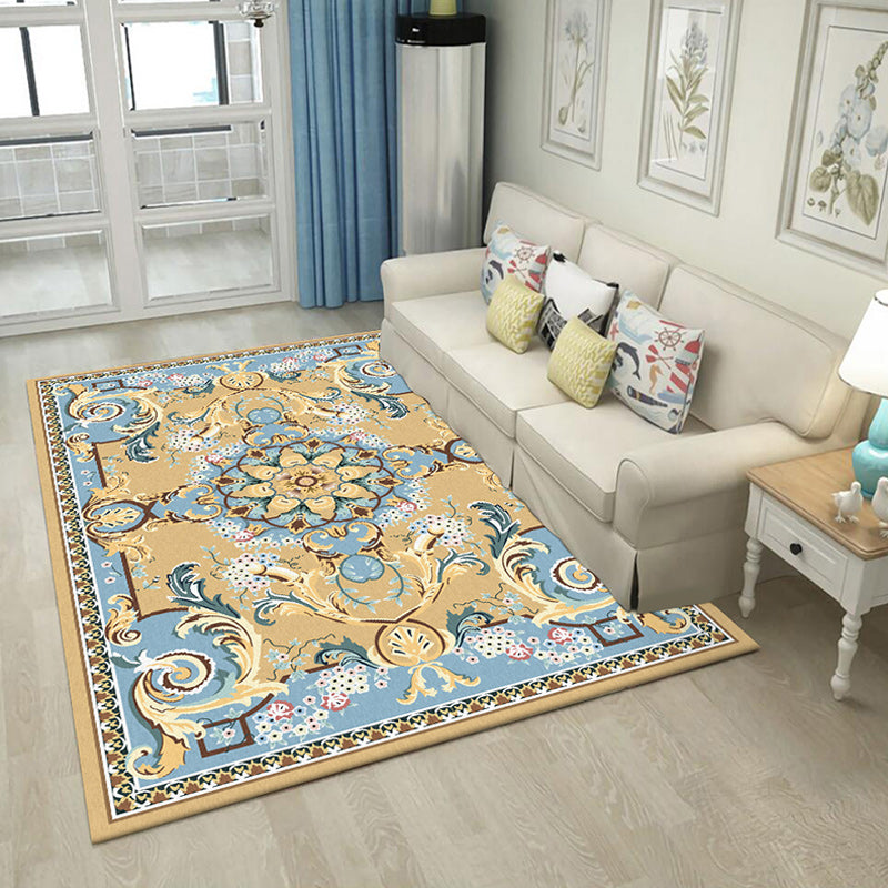 Avtoit | Mediterranean Moroccan Carpet in Brown Floral Pattern Carpet Polyester Non-Slip Washable Living Room Carpet for Home Decor
