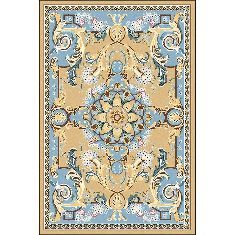 Avtoit | Mediterranean Moroccan Carpet in Brown Floral Pattern Carpet Polyester Non-Slip Washable Living Room Carpet for Home Decor