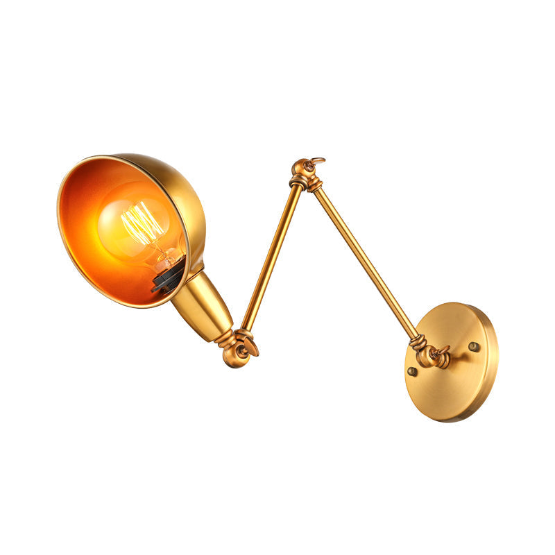 Avtoit | Retro Dome Wall Lamp 1 Bulb Metal Wall Lighting with Swingarm in Brass/Chrome for Bathroom