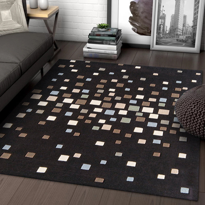 Avtoit | Black Bedroom Rug New Plaid Pattern Rug Polyester Non-Slip Backing Pet-Friendly Rug