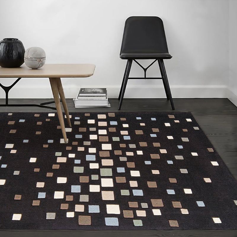 Avtoit | Black Bedroom Rug New Plaid Pattern Rug Polyester Non-Slip Backing Pet-Friendly Rug