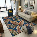 Avtoit | Blue Tropical Carpet Polyester Leaf Print Carpet Washable Non-Slip Back Carpet for Living Room