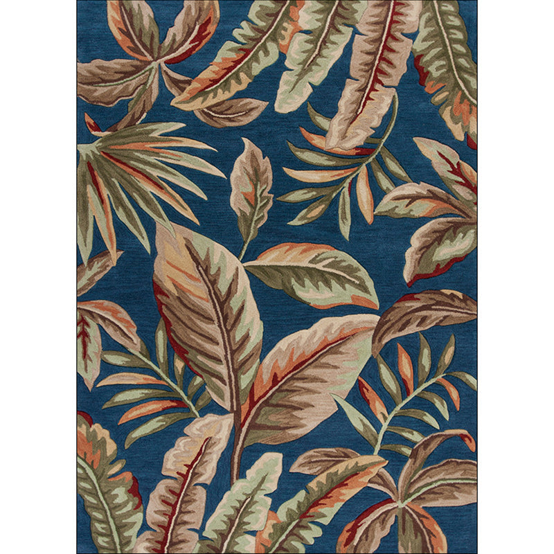 Avtoit | Blue Tropical Carpet Polyester Leaf Print Carpet Washable Non-Slip Back Carpet for Living Room