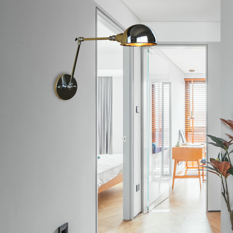 Avtoit | Retro Dome Wall Lamp 1 Bulb Metal Wall Lighting with Swingarm in Brass/Chrome for Bathroom