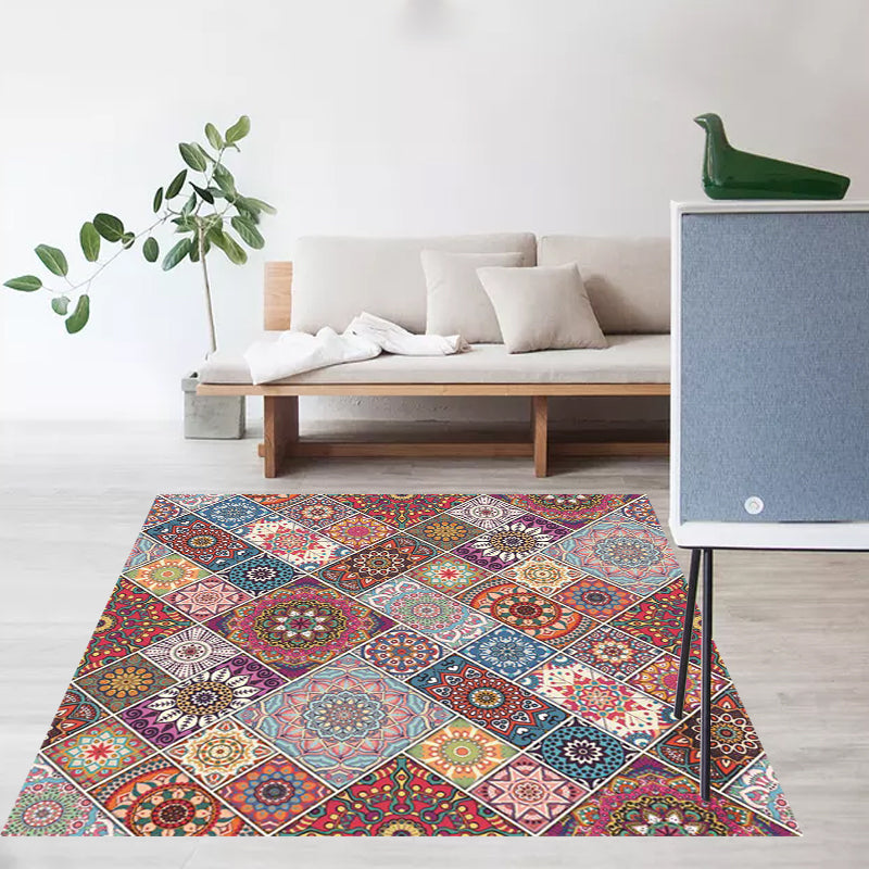 Avtoit | Colorful Bedroom Carpet Moroccan Tiles Carpet Polyester Non-slip Backing Carpet