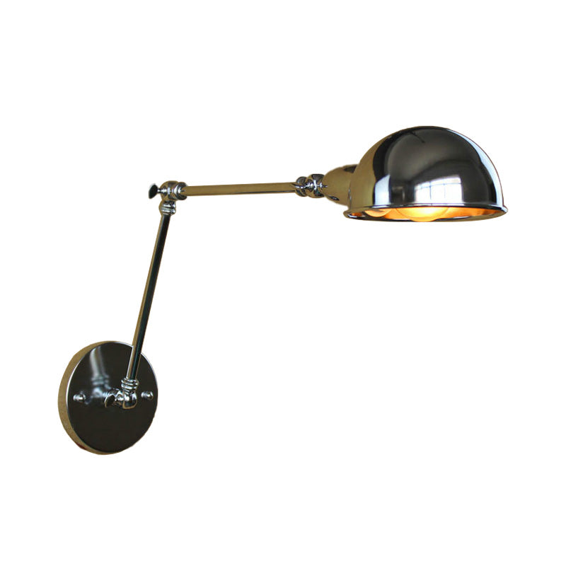 Avtoit | Retro Dome Wall Lamp 1 Bulb Metal Wall Lighting with Swingarm in Brass/Chrome for Bathroom