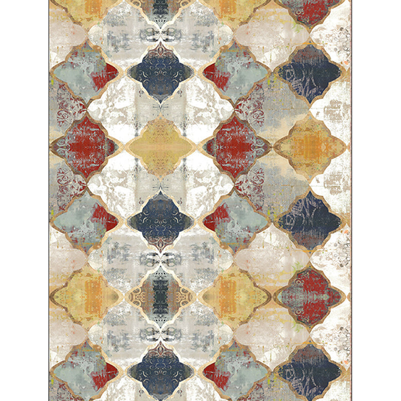 Avtoit | Ivory Bedroom Rug Moroccan Geometric Pattern Area Rug Polyester Non-Slip Back Pet-Friendly Rug
