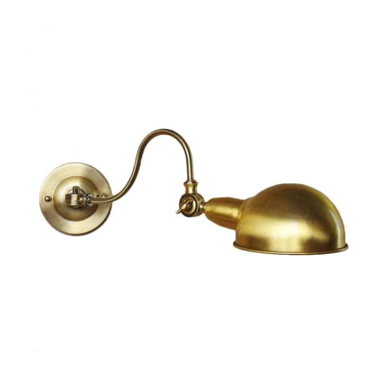 Avtoit | Brass 1 Head Wall Light Vintage Metal Dome Shade Wall Lamp with Gooseneck Arm