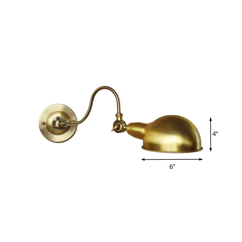 Avtoit | Brass 1 Head Wall Light Vintage Metal Dome Shade Wall Lamp with Gooseneck Arm