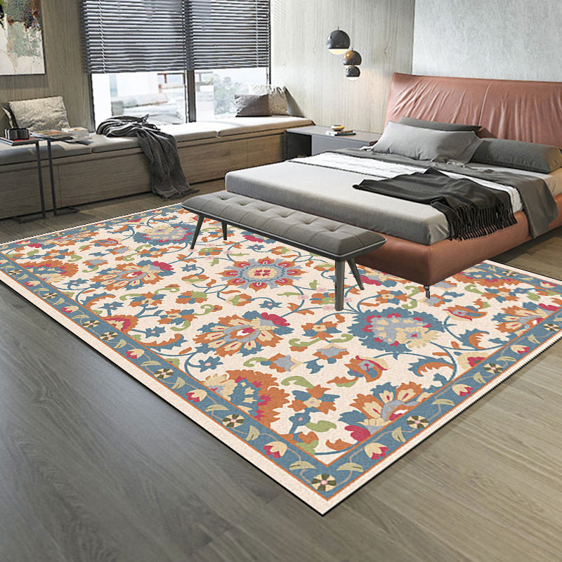 Avtoit | Persian Moroccan rug in ivory and gray flower petal motif pattern rug polyester washable rug for home decor