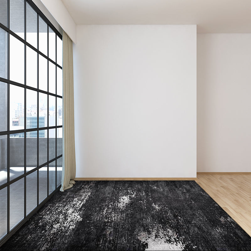 Avtoit | Industrial Abstract Rug Black Polyester Rug Machine Washable Non-Slip Backing Rug for Bedroom
