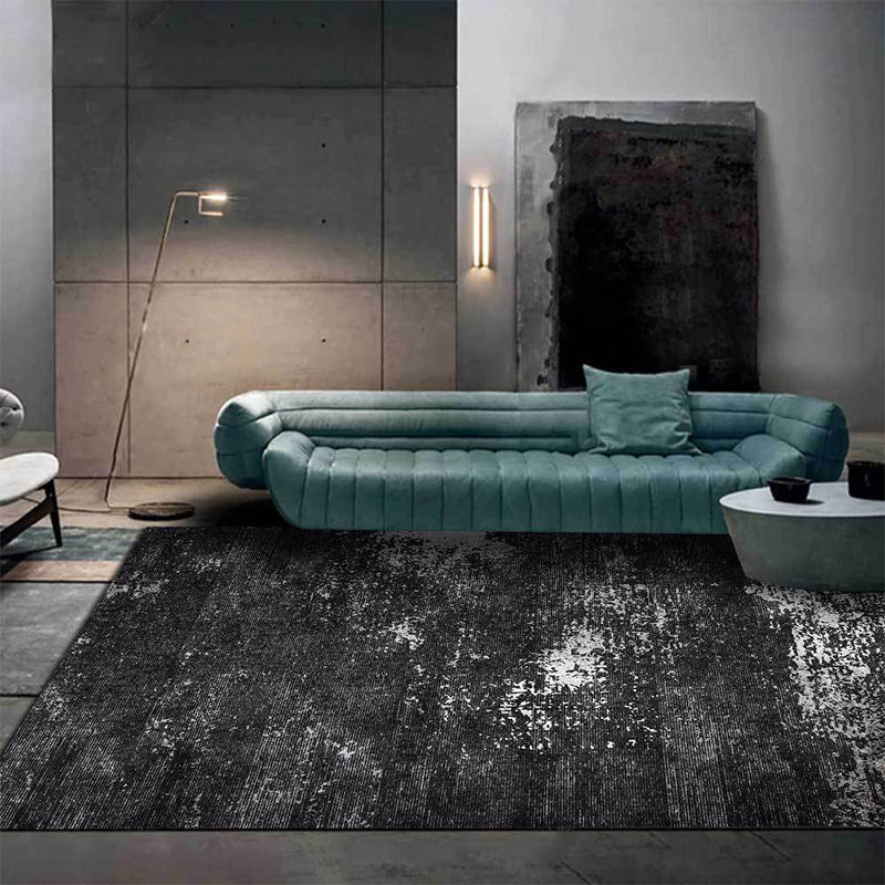 Avtoit | Industrial Abstract Rug Black Polyester Rug Machine Washable Non-Slip Backing Rug for Bedroom