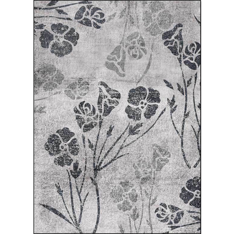 Avtoit | Gray Shabby Chic Rug Polyester Floral Pattern Rug Washable Non-Slip Back Rug for Living Room