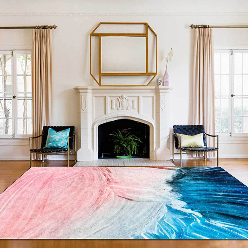 Avtoit | Modern Living Room Rug in Pink and Blue Abstract Color Block Print Rug Polyester Washable Non-Slip Rug