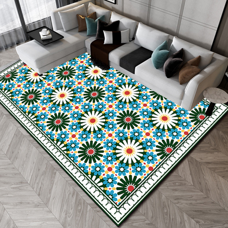 Avtoit | Persian Moroccan rug in green geometric floral design rug made of Polyester pet-friendly rug for home decor