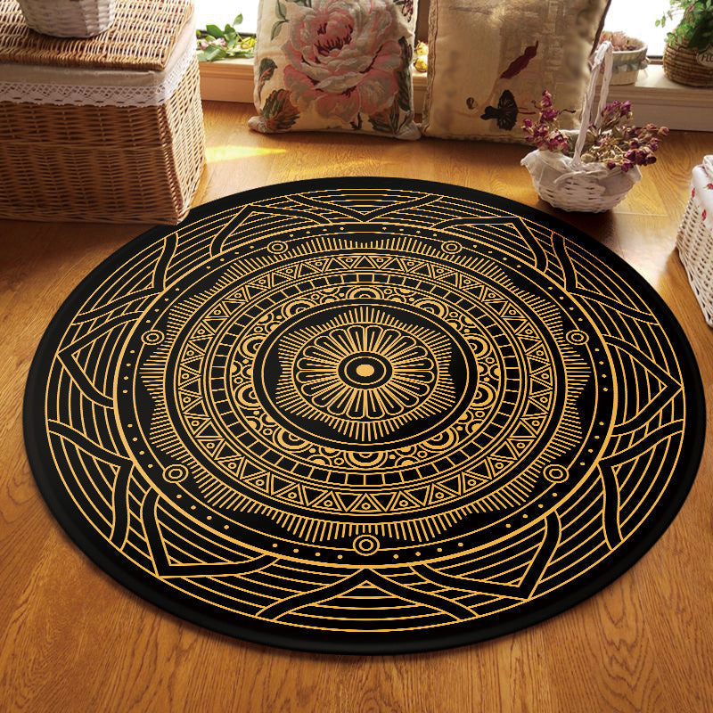 Avtoit | Moroccan Living Room Carpet with Black Circle-Triangle Pattern Carpet Polyester Stain-Resistant Area Rug