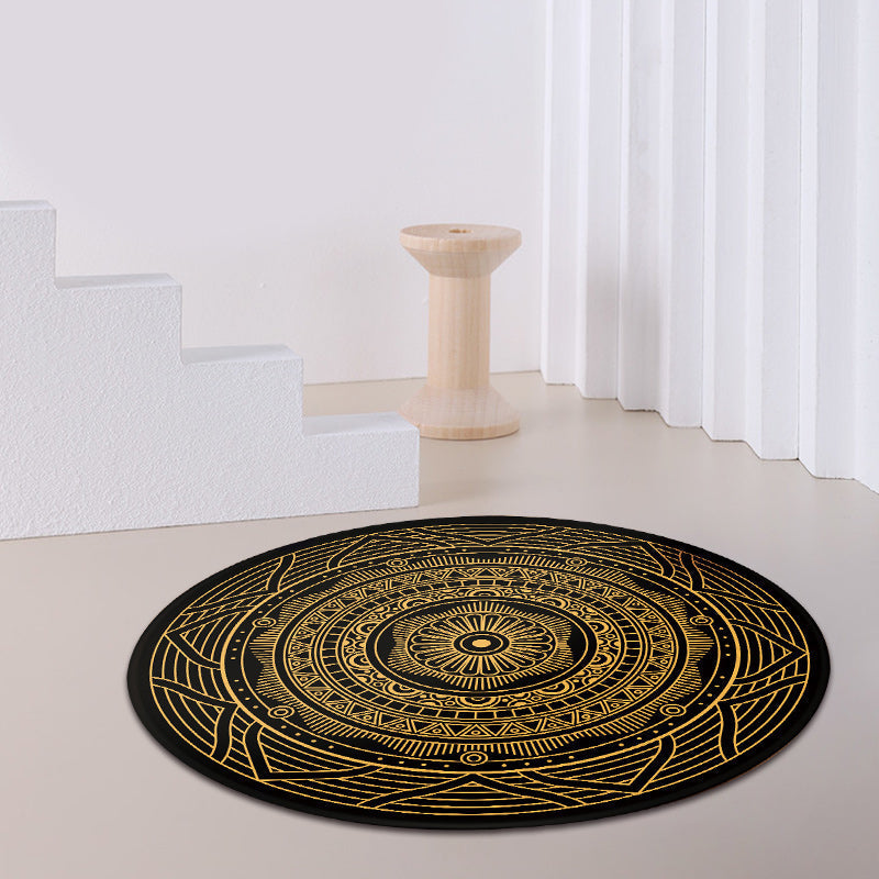 Avtoit | Moroccan Living Room Carpet with Black Circle-Triangle Pattern Carpet Polyester Stain-Resistant Area Rug