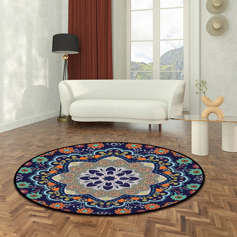 Avtoit | Mediterranean Moroccan rug in blue floral pattern rug Polyester pet-friendly rug for home decoration