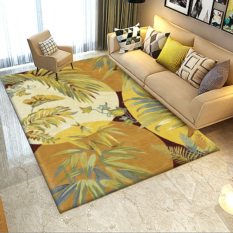 Avtoit | Orange Modern Area Rug Polyester Botanical Pattern Rug Washable Non-Slip Backing Carpet for Living Room