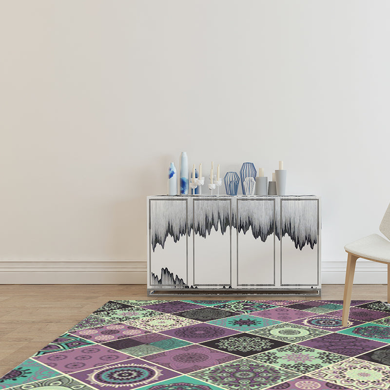 Avtoit | Purple Bedroom Rug Moroccan Flower Diamond Pattern Area Rug Polyester Non-Slip Back Machine Washable Rug