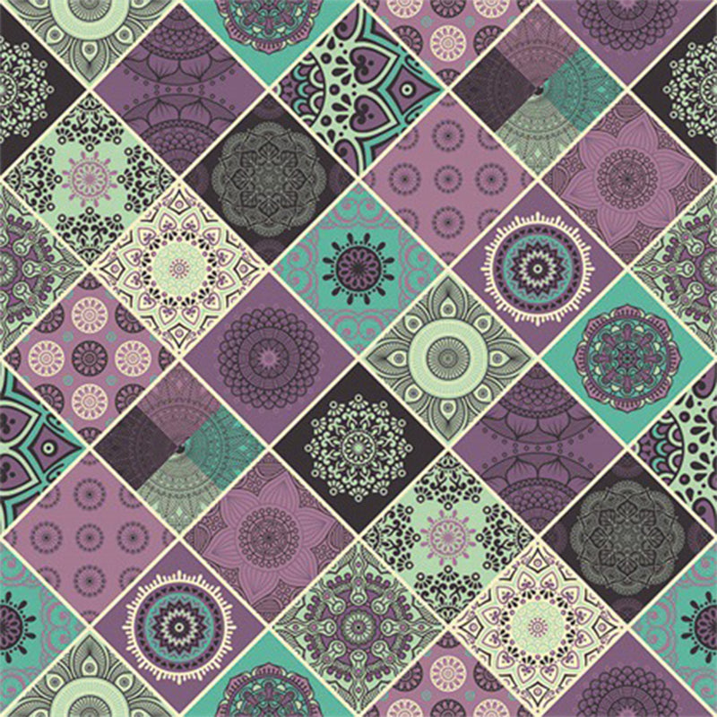 Avtoit | Purple Bedroom Rug Moroccan Flower Diamond Pattern Area Rug Polyester Non-Slip Back Machine Washable Rug