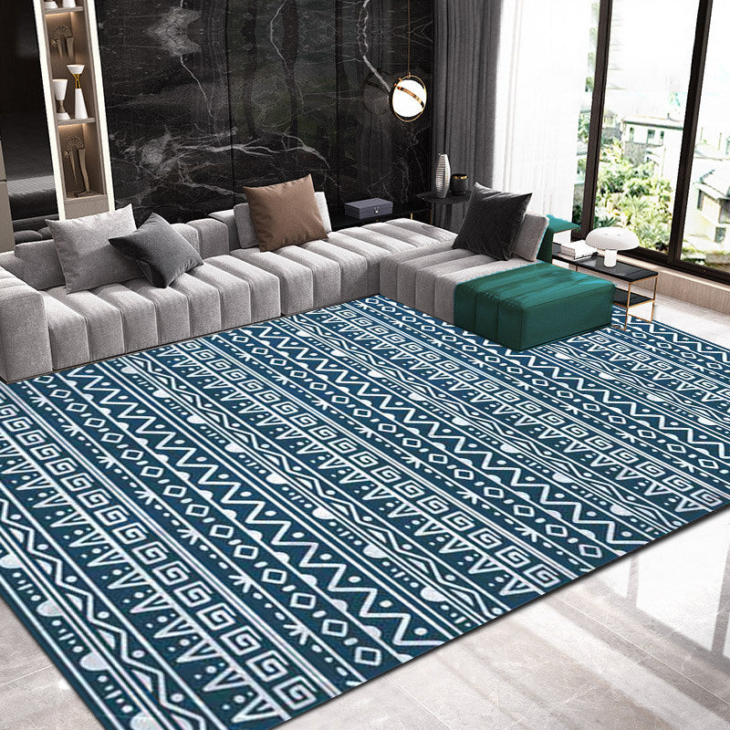Avtoit | American Southwestern rug in blue stripes, Greek key, wave pattern, rug, polyester, washable rug for home decor