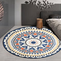 Avtoit | Southwest Living Area Rug in Ivory Circle Diamond Triangle Print Rug Polyester Washable Non-Slip Rug