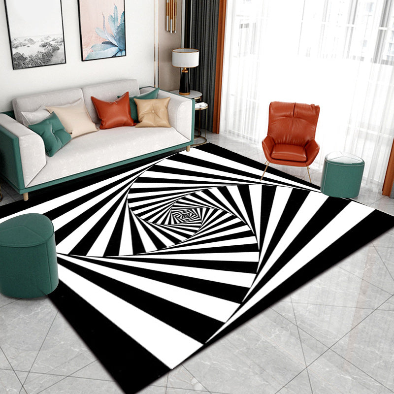 Avtoit | Novelty Living Room Rug in Black and White 3D Stripe Pattern Rug Polyester Non-Slip Machine Washable Rug