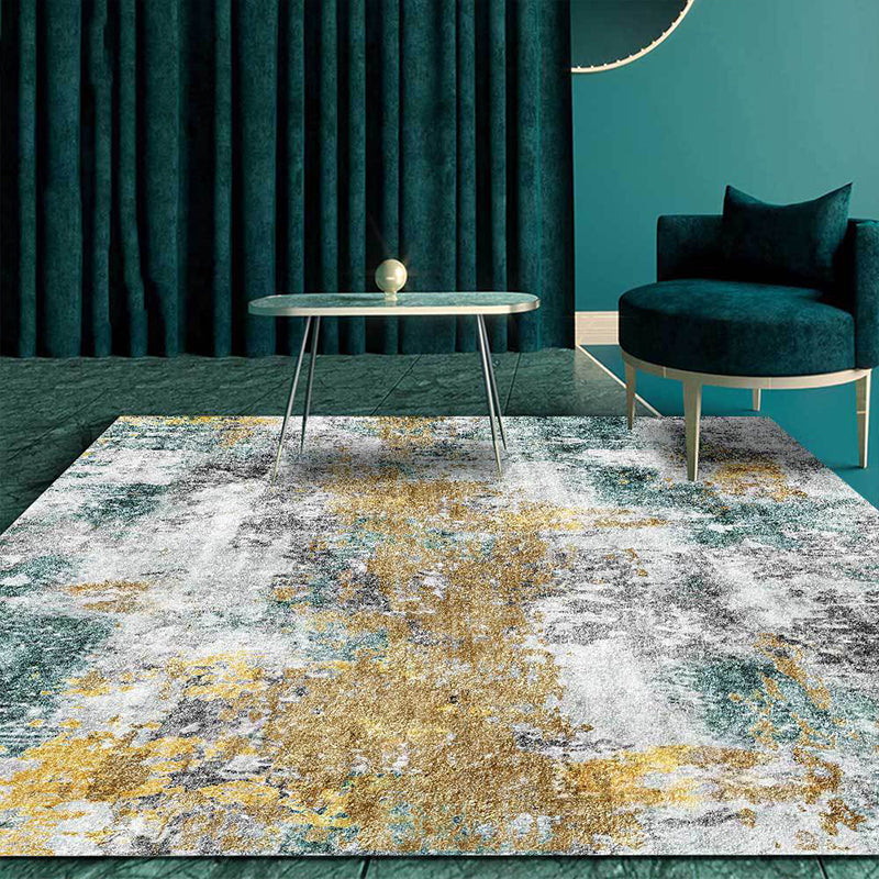 Avtoit | Unique Abstract Area Rug Gold and Green Industrial Rug Polyester Washable Non-Slip Back Area Rug for Living Room
