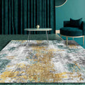 Avtoit | Unique Abstract Area Rug Gold and Green Industrial Rug Polyester Washable Non-Slip Back Area Rug for Living Room