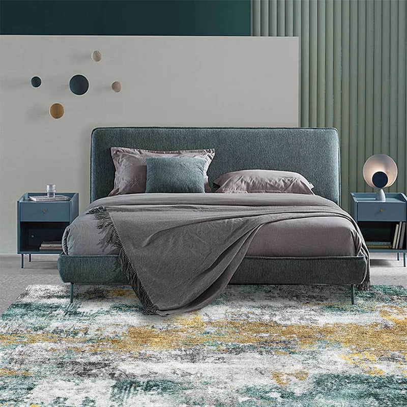 Avtoit | Unique Abstract Area Rug Gold and Green Industrial Rug Polyester Washable Non-Slip Back Area Rug for Living Room
