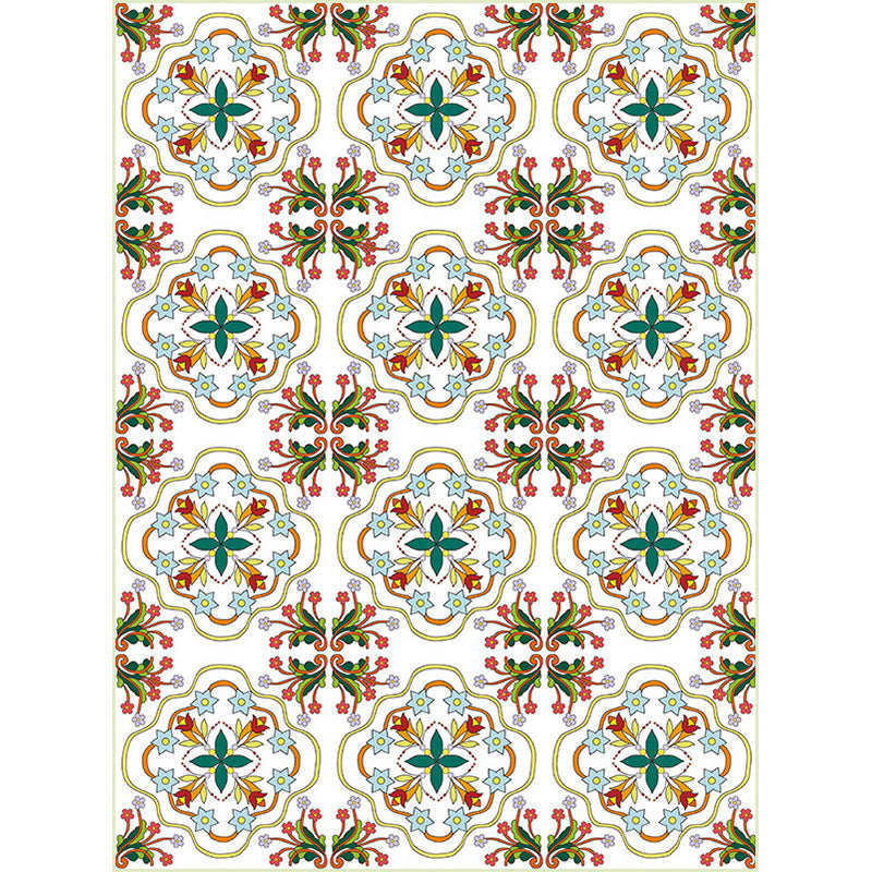Avtoit | Ivory Bedroom Carpet Moroccan Motif Pattern Carpet Polyester Washable Stain Resistant Carpet