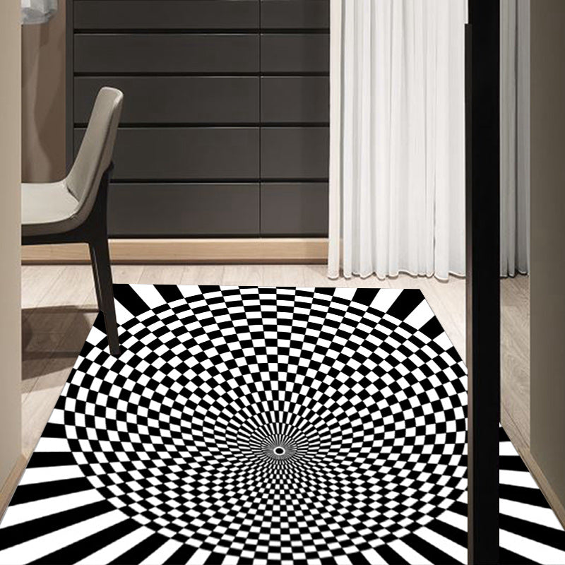 Avtoit | Black-and-white bedroom rug novelty 3D small check pattern carpet polyester non-slip pet-friendly rug
