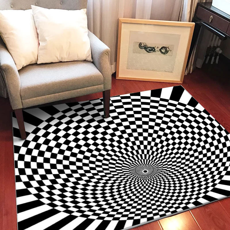 Avtoit | Black-and-white bedroom rug novelty 3D small check pattern carpet polyester non-slip pet-friendly rug