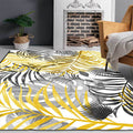 Avtoit | Yellow and White Casual Carpet Polyester Leaf Print Carpet Washable Non-Slip Backing Rug for Living Room