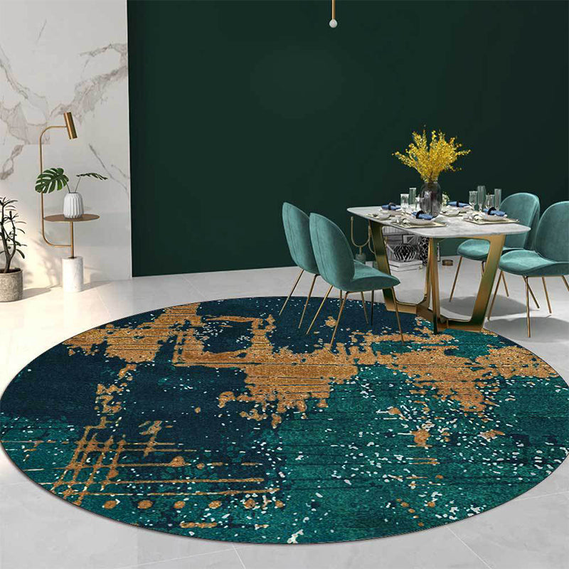 Avtoit | Green and Golden Industrial Area Rug Polyester Abstract Rug Washable Non-Slip Back Carpet for Living Room