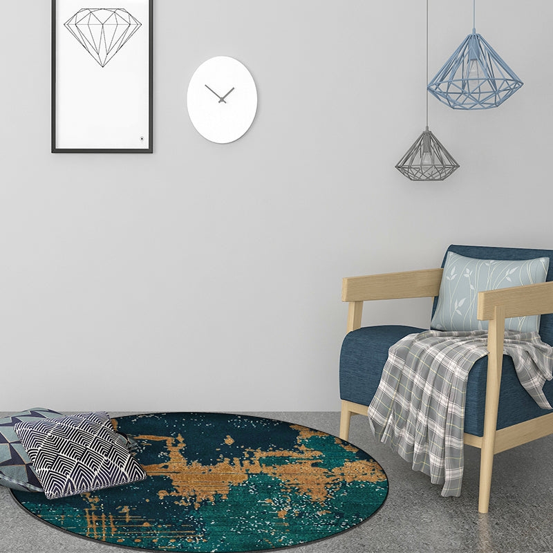 Avtoit | Green and Golden Industrial Area Rug Polyester Abstract Rug Washable Non-Slip Back Carpet for Living Room