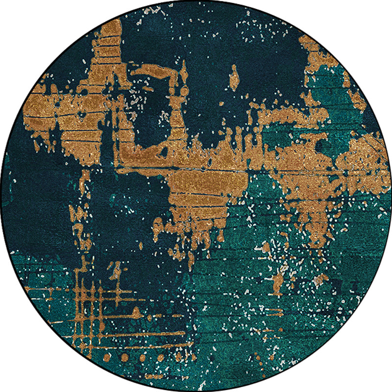 Avtoit | Green and Golden Industrial Area Rug Polyester Abstract Rug Washable Non-Slip Back Carpet for Living Room