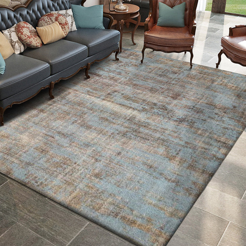 Avtoit | Brown and blue industrial rug polyester abstract rug washable non-slip backing rug for the living room